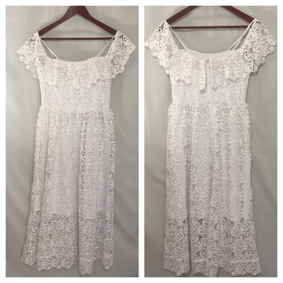 HP H&M Off Shoulder White Midi Lace Dress NWOT 8 - Picture 4 of 8